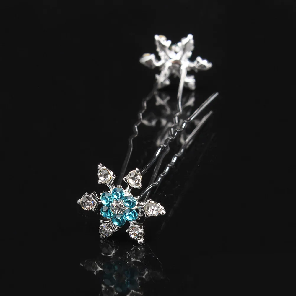 

6 шт. синих заколок для волос с синими стразами, U-образные, в форме снежинки, с кристаллами и жемчугом, свадебные заколки для женщин и девочек, аксессуары для причесок на свадьбу
