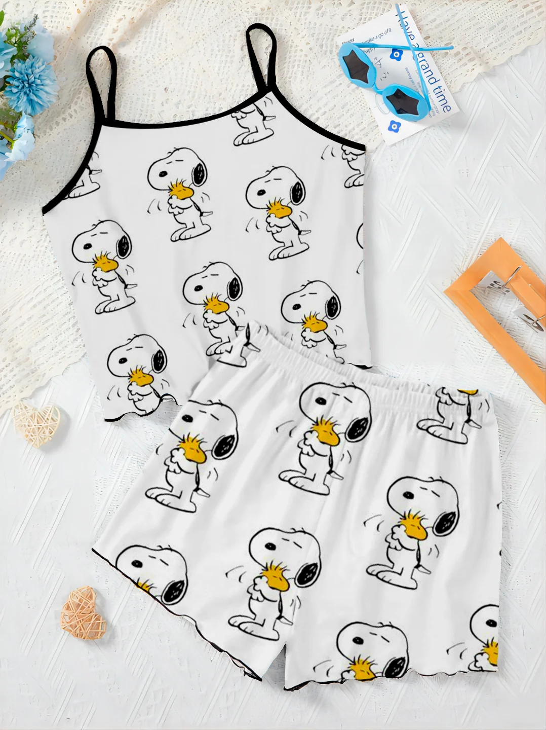 Abito da donna lattuga Trim Set da due pezzi abito da casa t-shirt Snoopy Short Set Disney Top Pieces elegante Bottom Disney Slip Dress