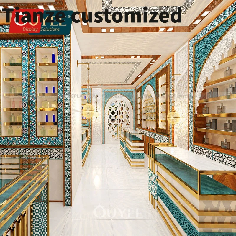 Customized-customize luxury perfume shop interior design classical perfume display showcase Arabic style design perfume shop dis