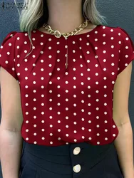 Zanzea Sommer Vintage Polka Dot bedruckte Bluse Frauen Kurzarm Urlaub Tops lässig Strand Party Blusas Bohemian Shirt Hemd