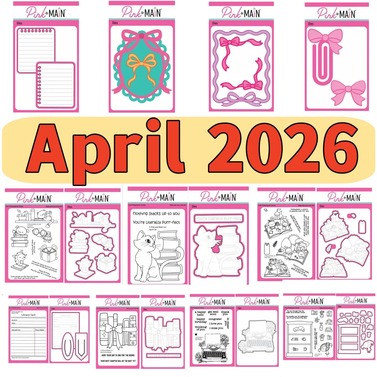 Abril 2026 Cozy Shelf Books Bow Printer Sellos transparentes y troqueles de corte de metal para manualidades DIY, creación de tarjetas, álbumes de recortes y decoración en relieve