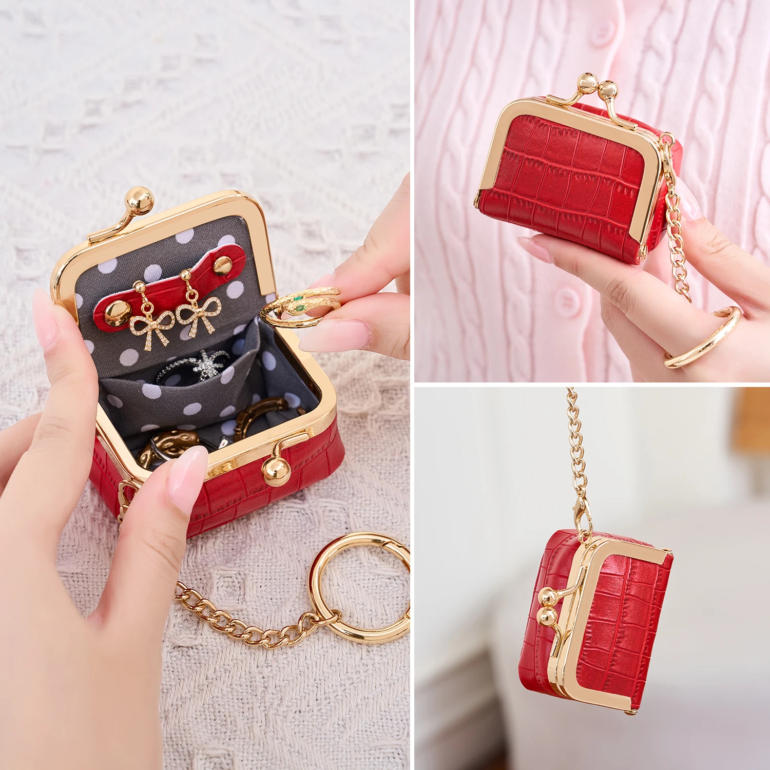 Stylish mini Jewelry Storage Bag High Quality Crocodile Patterned Jewelry Box Can Hold Rings Earrings Coins and Has a Hanging Cl