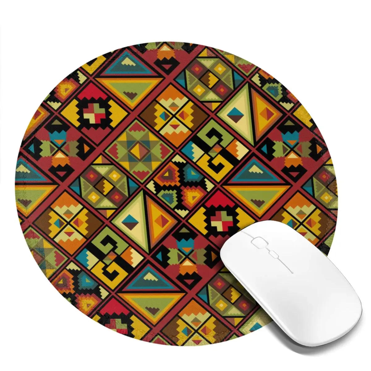 African Style Round Mouse Pad Colorful Geometry Cute Rubber Gaming Mousepad For PC Laptop Computer Waterproof Graphic Mouse Mats