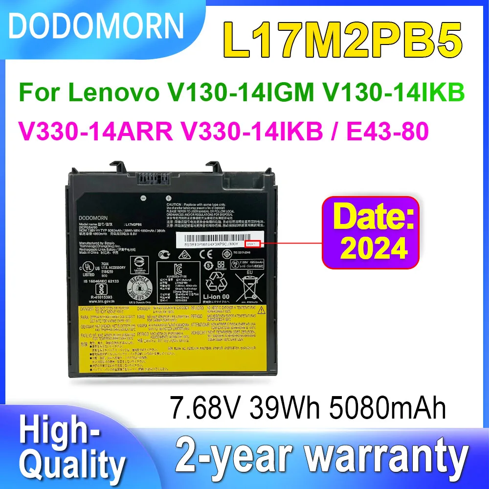 DODOMORN L17M2PB5 L17L2PB5 Laptop Battery For Lenovo V330-14IKB V330-14ARR V130-14IKB V130-14IGM E43-80 K43C-80 7.68V 39Wh