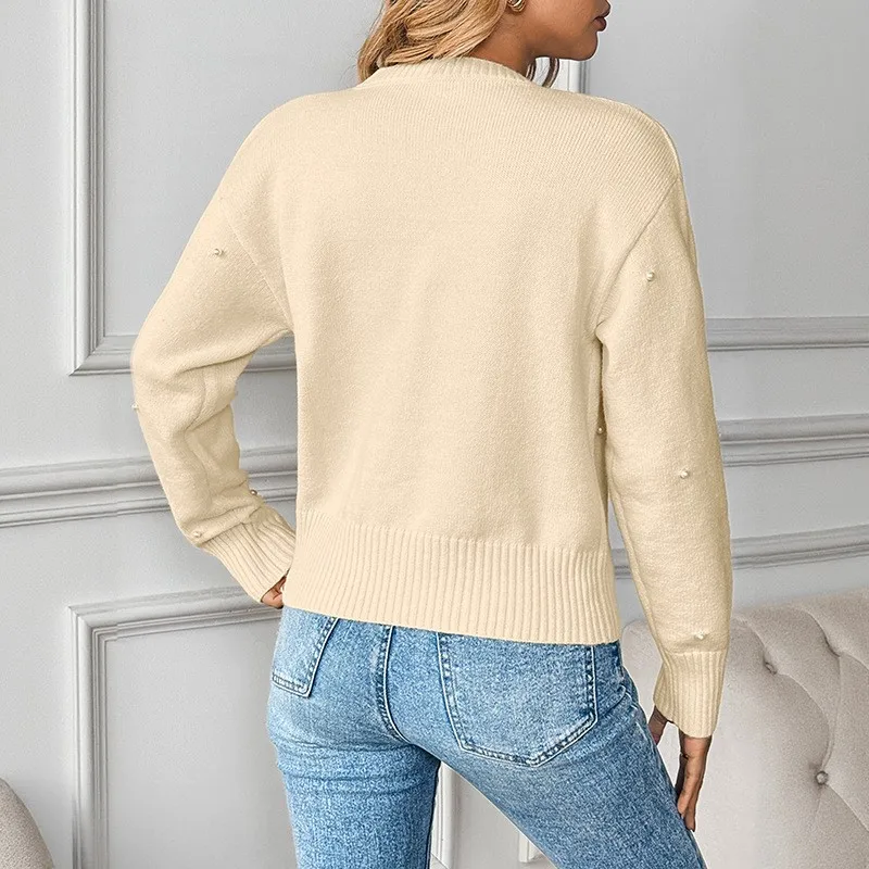 Cardigans casuais camisola puxa femmes contas de unhas cor sólida estilo simples all-match roupas femininas de malha deslocamento homewear