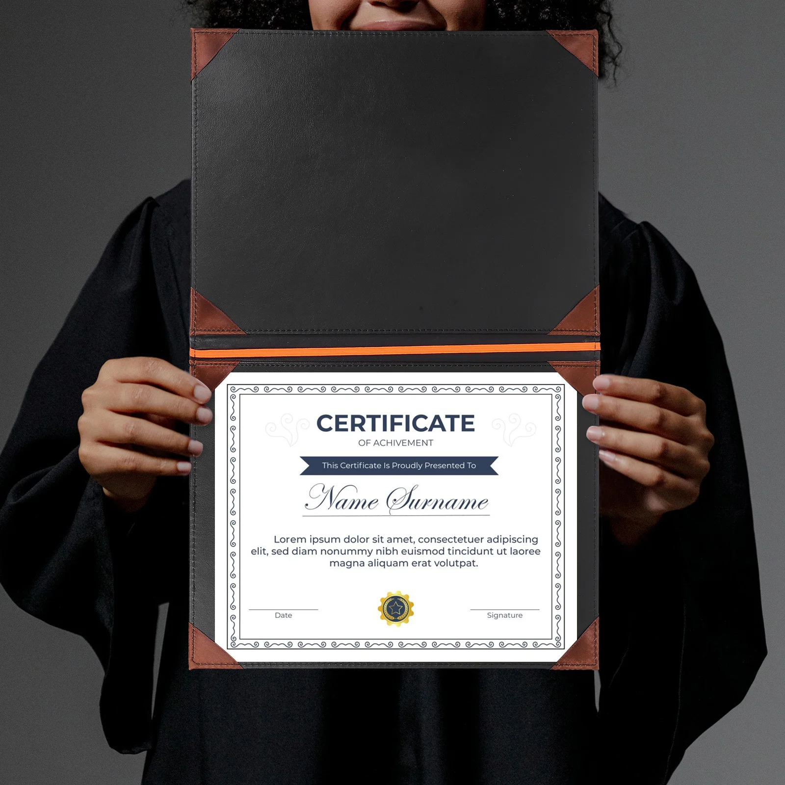 Organizador de certificados profissionais, material elegante, design, diploma de formatura, certificados de honra, acessórios de armazenamento