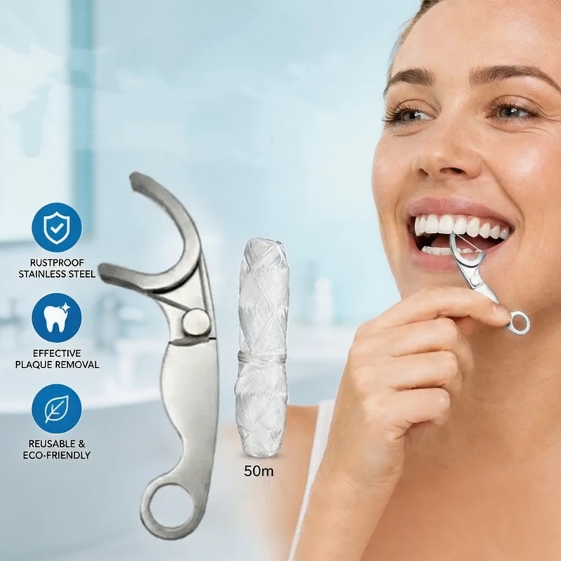 Stainless Steel Reusable Refillable Floss Picks, Metal Toothpicks Teeth Care Sticks for Home Family Travel Office Daily Use
