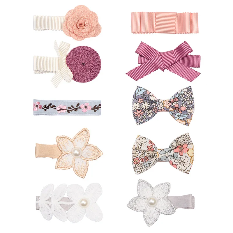 

10pcs Japanese and Korean girl flower hair clip set 91112 bow children's hair clip Korean style lace Pearl hair clip