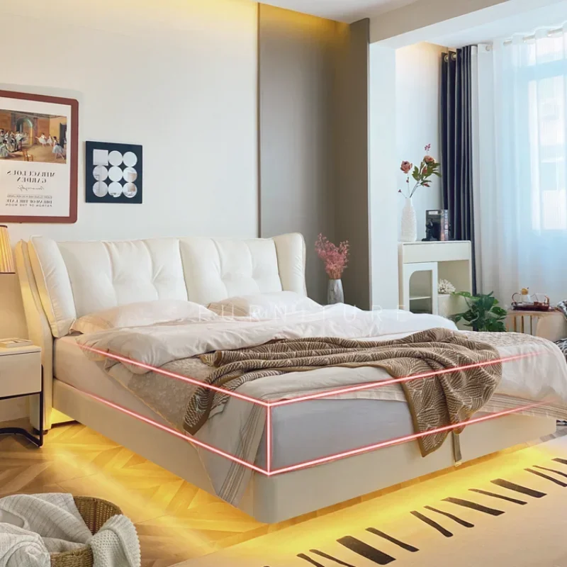 Pretty Nordic Modern Double Bed Storage Girls Lights White Comferter Bed Solid Wood Camas De Dormitorio Bedroom Set Furniture
