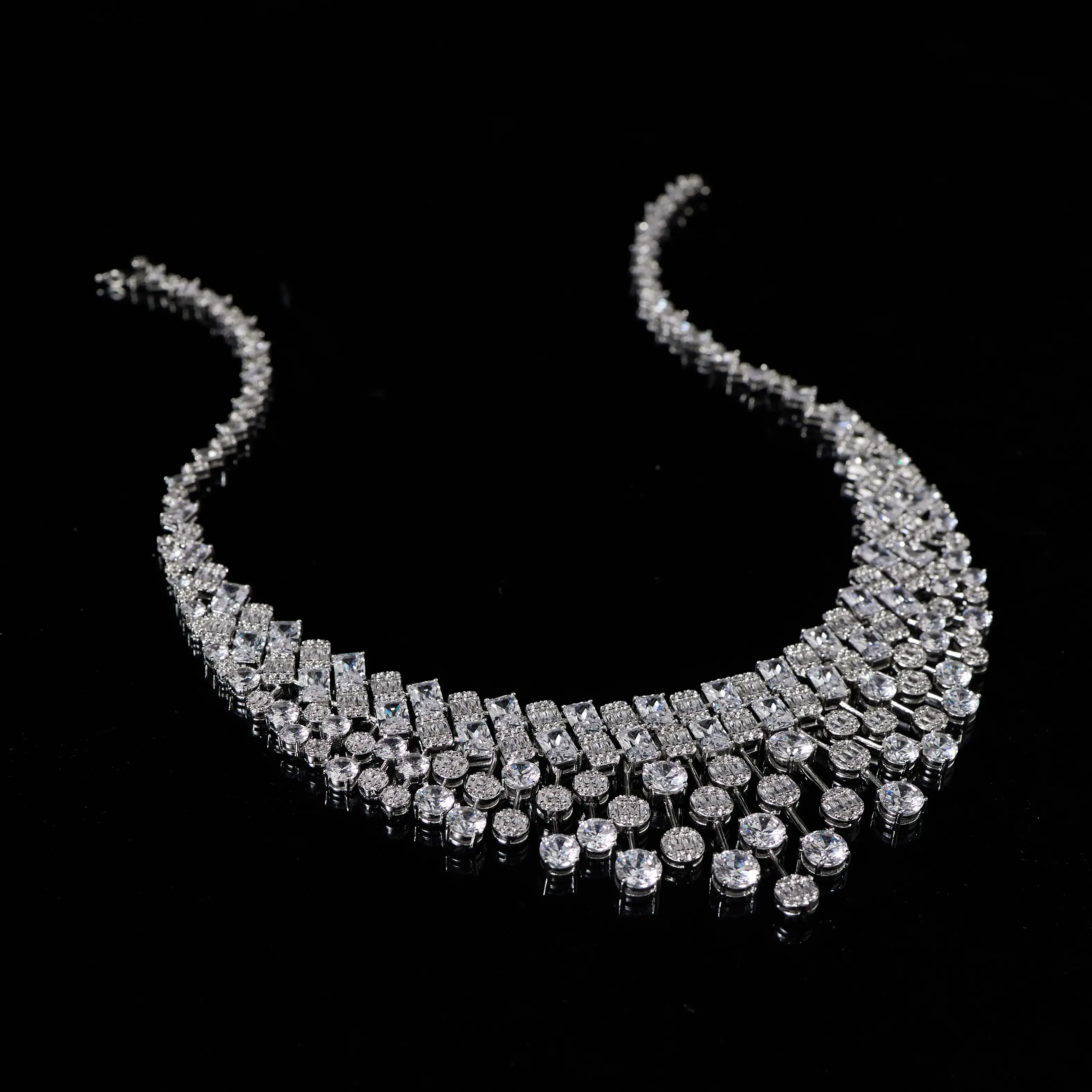 240902 Luxury Bridal Jewelry Sets For Women Cubic Zirconia LikeDiamond Necklace sets Full Set for Dubai Nigeria Wedding Party