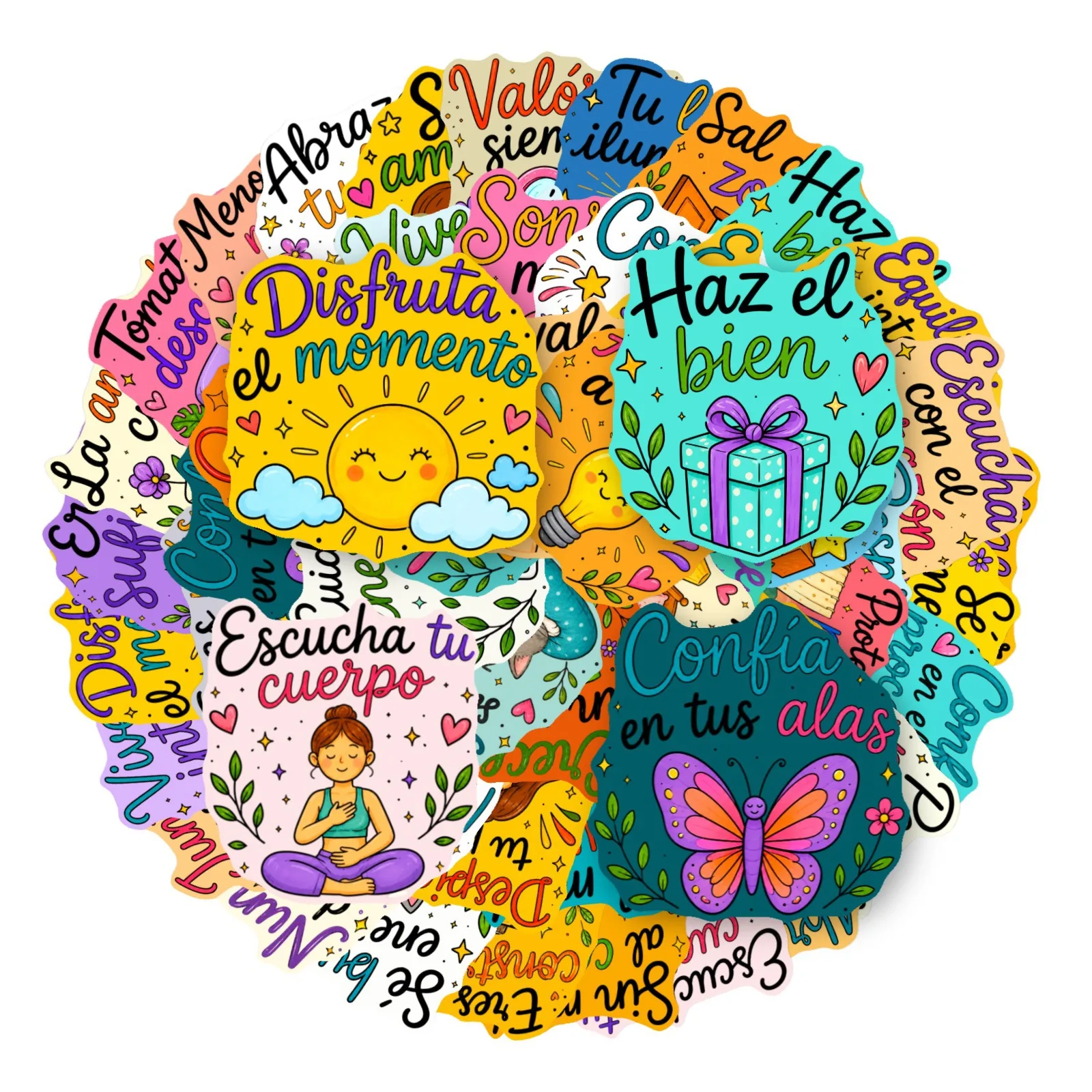 50 PCS Spanish Healing Inspirational Text Theme Stickers Decorate Luggage Storage Box Scrapbook Non Repeated Decals