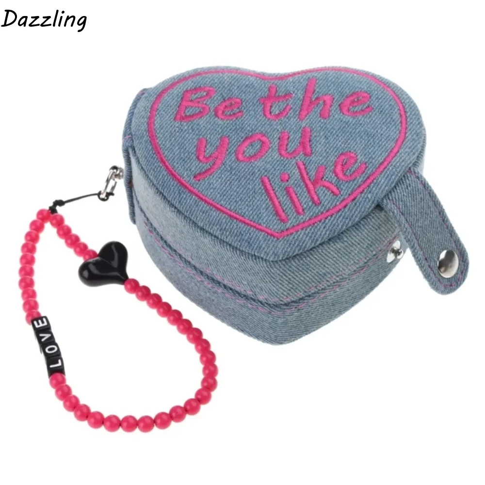 

Компактная шкатулка для украшений в форме сердца, косметичка в ретро-стиле с вышивкой, однотонная, с ремешком, держатель для украшений, подарок