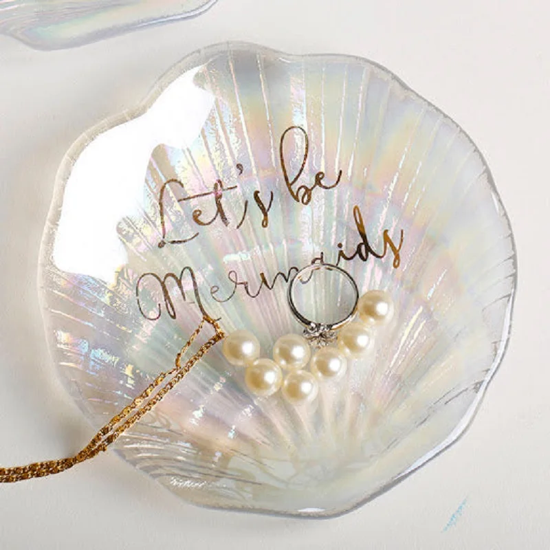 Custom Glass Shell Dish Jewelry Tray Manicure Nail Plate, Colorful Show Photo Props Bridesmaid Party Gift Bridal Shower Tray