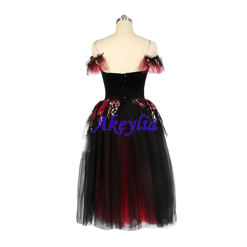 Robe Longue en Velours pour Fille, Variations Romantiques, Noir et Rouge, Tutu de Ballet Professionnel, Performance Compétition JNBLGG, Don Quichotte