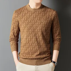 High Quality Men's O-Neck Sweater Printed Pullover Long Sleeved  Knitted Top 2024 New  Autumn/Winter Thickened Base Men Clothing