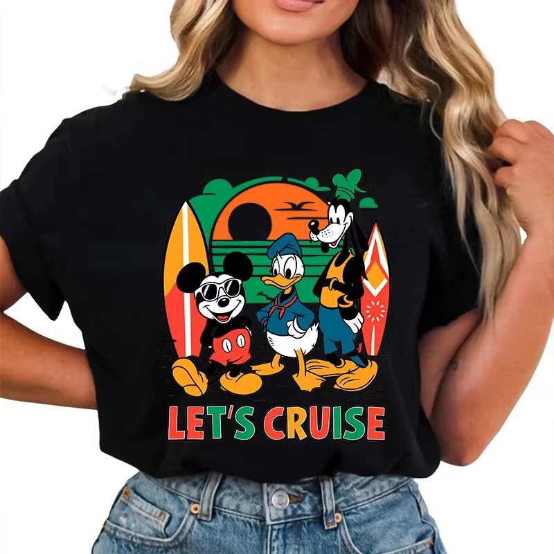 

Женская футболка с принтом Disney Summer Vibes Lets Cruise Trip из чистого хлопка, повседневный топ с короткими рукавами, одежда в стиле Харадзюку