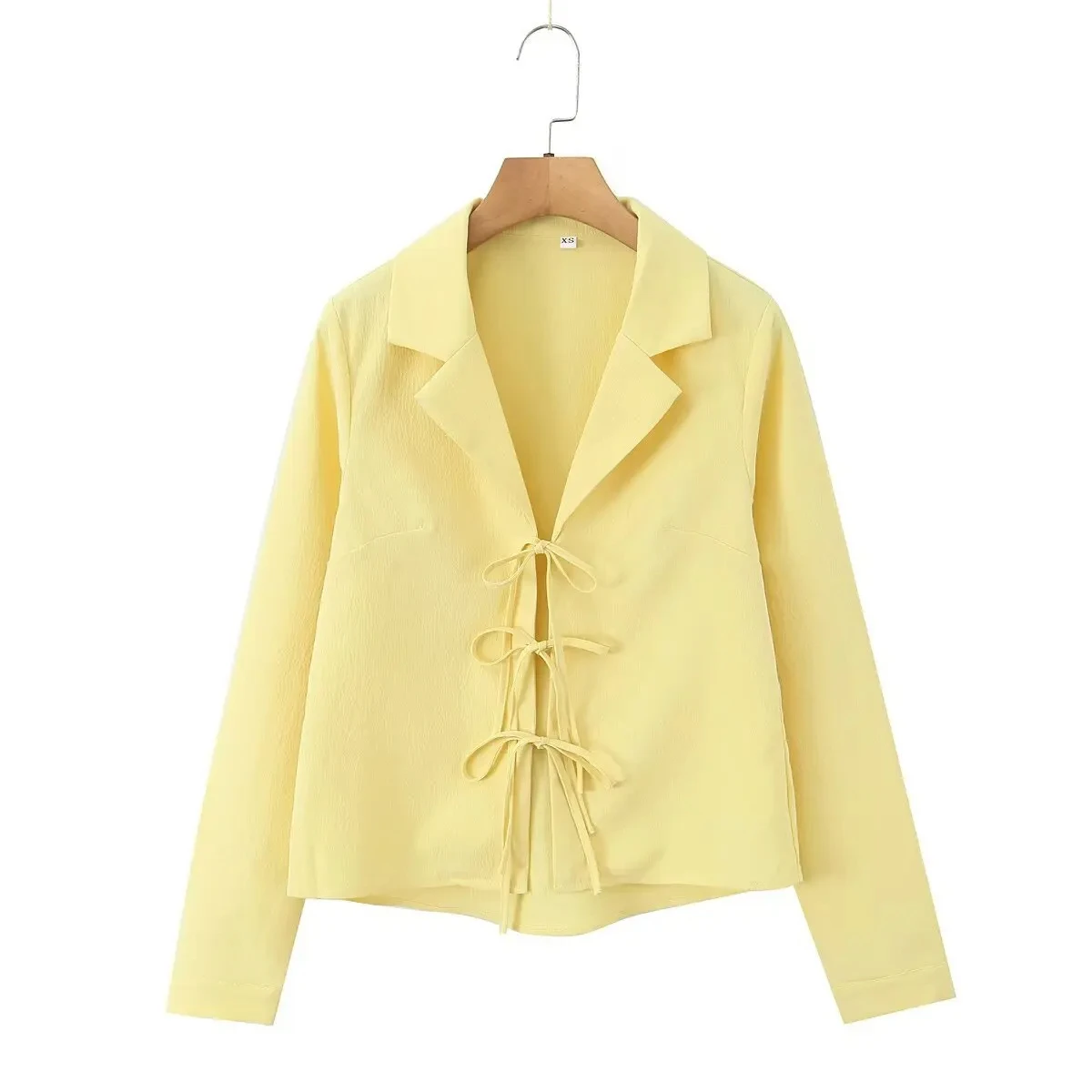 

Yellow Shirt Women 2025 New Summer Casual Lace Up Bow Suit Collar Blouse Female Fashion Elegant Simple Long Sleeve Shirts Tops