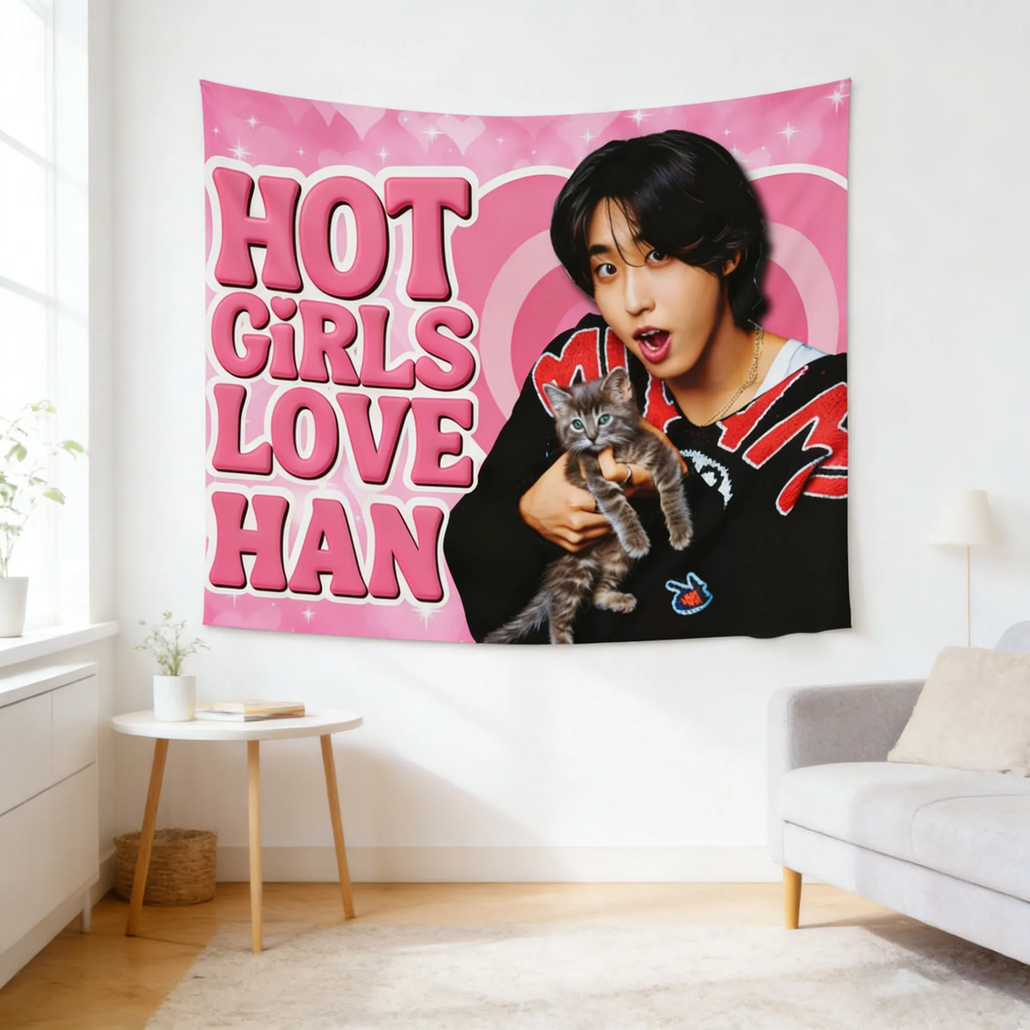 SKZ Han Jisung Pink American Flag Tapestry Kpop Idol Tapestry Pink American Flag Tapestry Bedroom Aesthetic Wall Hanging Decor
