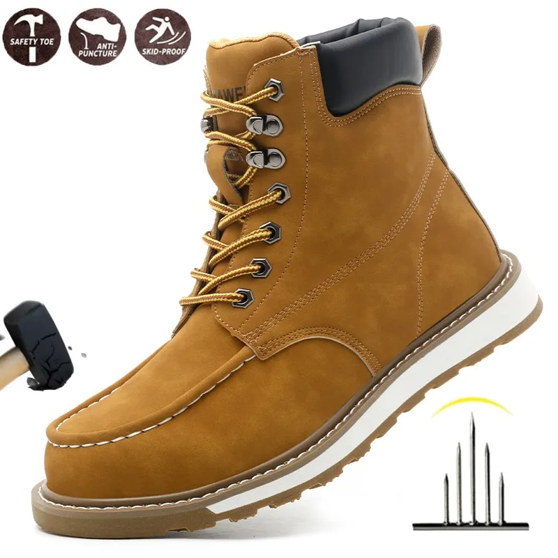 Steel Toe Safety Shoes Men, Lightweight Anti-Puncture Anti-Smash Non Slip Industrial Work Boots Kevlar-Midsole Protective Boots