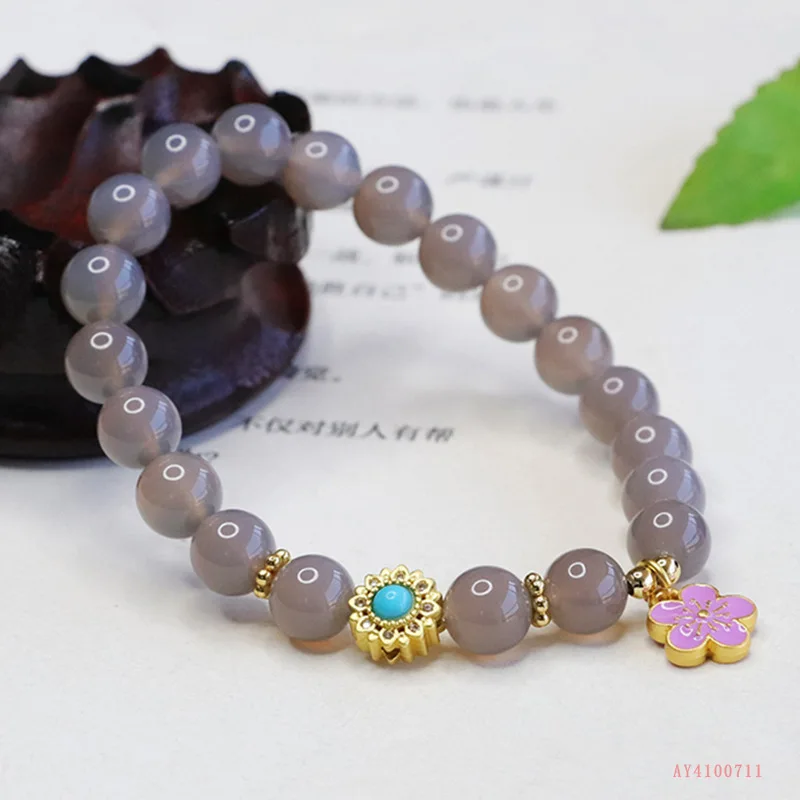 

Natural agate bracelet, smoke purple chalcedony flower bracelet, new Chinese jewelry.