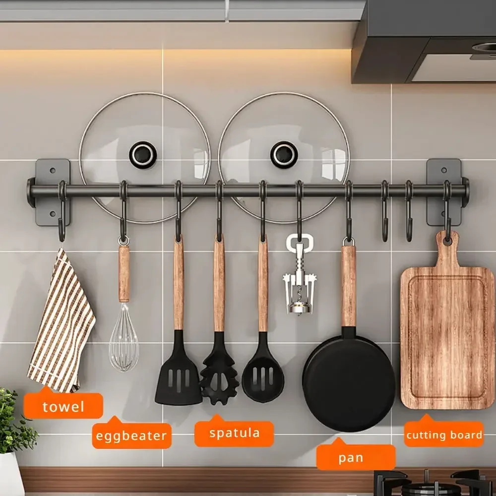 

60CM no punch Kitchen Hook Stainless Steel Wall Shelves Storage Utensils Holder Kitchen Accessories Organizer Wall storage rack