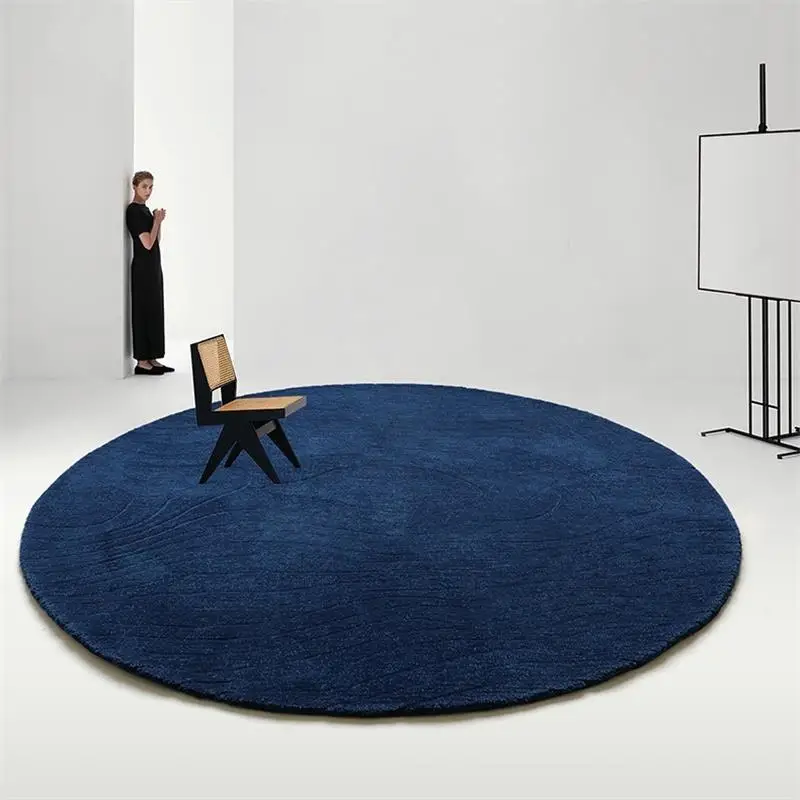 Handmade Blue Round Carpet For Living Room Thick Wool Polyester Rugs For Bedroom Home Decor Study Sofa Table Retro Floor Mat