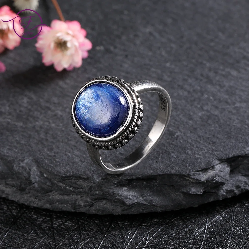 

New Variety of Gems Natural Kyanite Silver Ring for Women Labradorite Ring Simple Style Anniversary Wedding Party Gift Jewelry