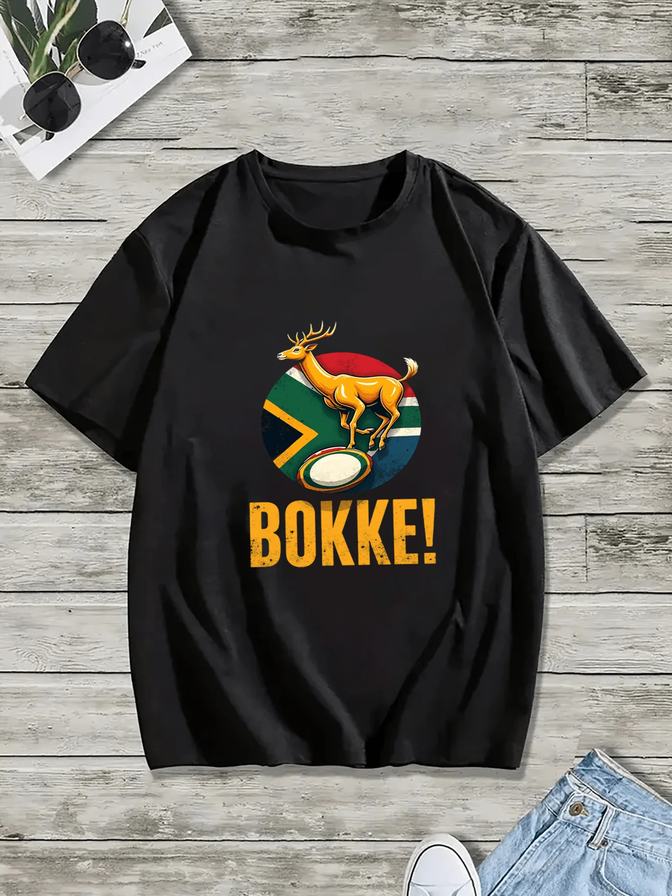 

Мужская черная футболка с рисунком «Бкке» с флагом Южной Африки Springbok Rugby — повседневная летняя футболка с коротким рукавом, которую можно стирать в машине, R