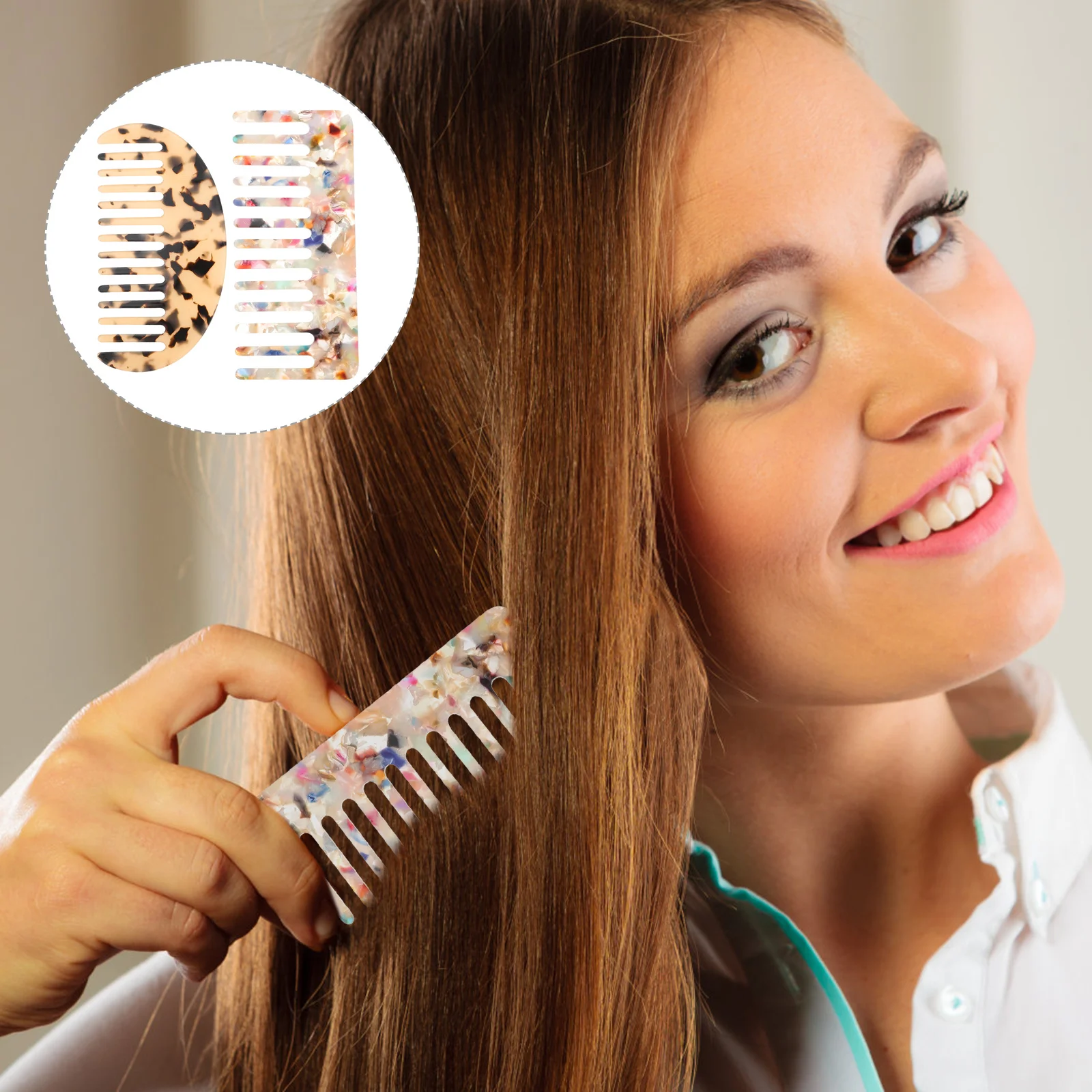 

2 шт. расческа для волос с широкими зубьями, антистатическая, гладкая, портативная для женщин, для укладки волос, для стрижки, для салона, для домашнего использования