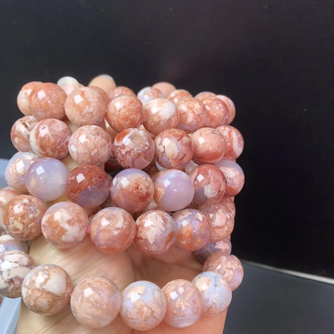 

1 Pc Fengbaowu Natural Pink Alashan Agate Bracelet 15MM Round Beads Reiki Healing Stone Women Jewelry Gift