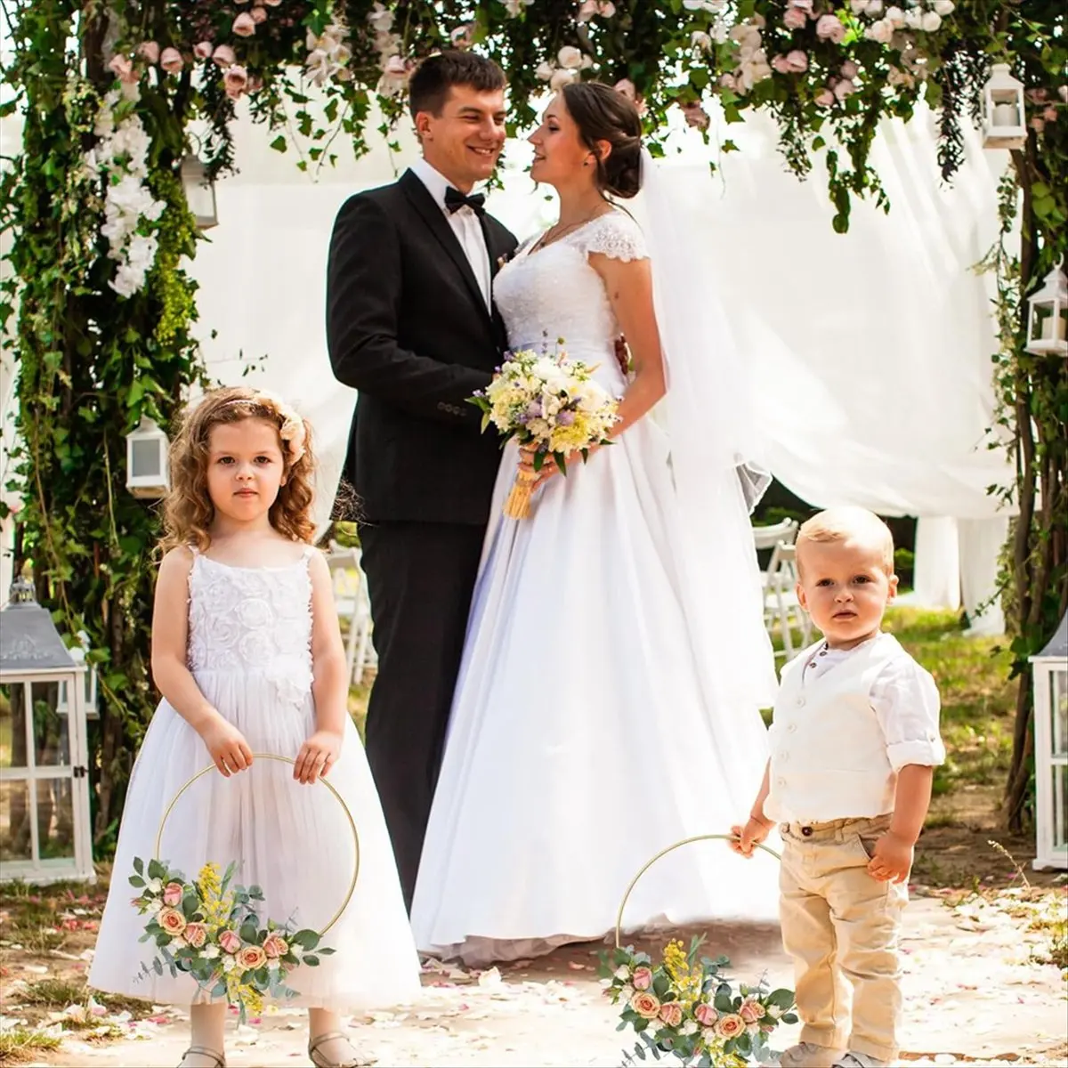 

5 шт., 12 дюймов, металлический обруч с цветочным принтом, центральная лента, 5 деревянных подставок для украшения стола, свадебное украшение «сделай сам», настенный подвес-A51M