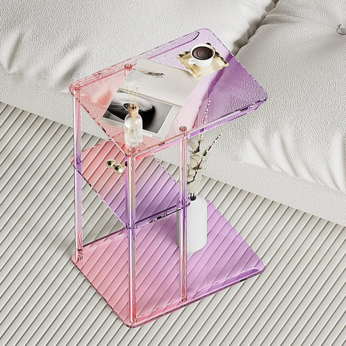 طاولة جانبية لطاولة القهوة من الأكريليك الشفاف الملون مناسبة لغرفة المعيشة وغرفة النوم وطاولة الوجبات الخفيفة الصغيرة بجانب السرير من ثلاث طبقات #3