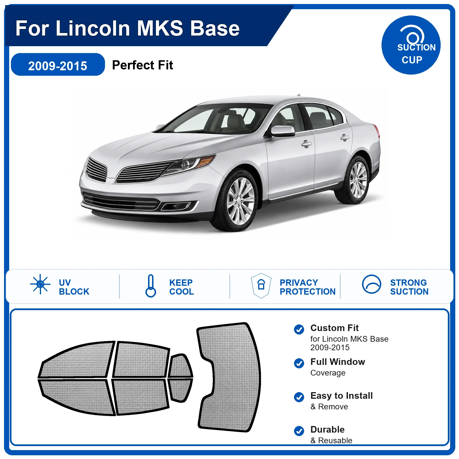 For Lincoln MKS Base 2009-2015 Custom Full Set Windshield Sun Shade Aluminum Foil Heat Insulation Anti UV Foldable