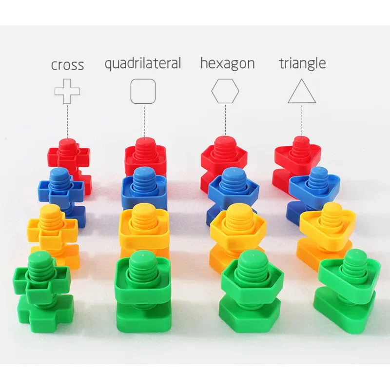 Montessori brinquedo educativo para crianças, brinquedos de parafusos de bebê, forma de cor, forma de porca, habilidade prática, blocos de construção, crianças, 5 conjuntos