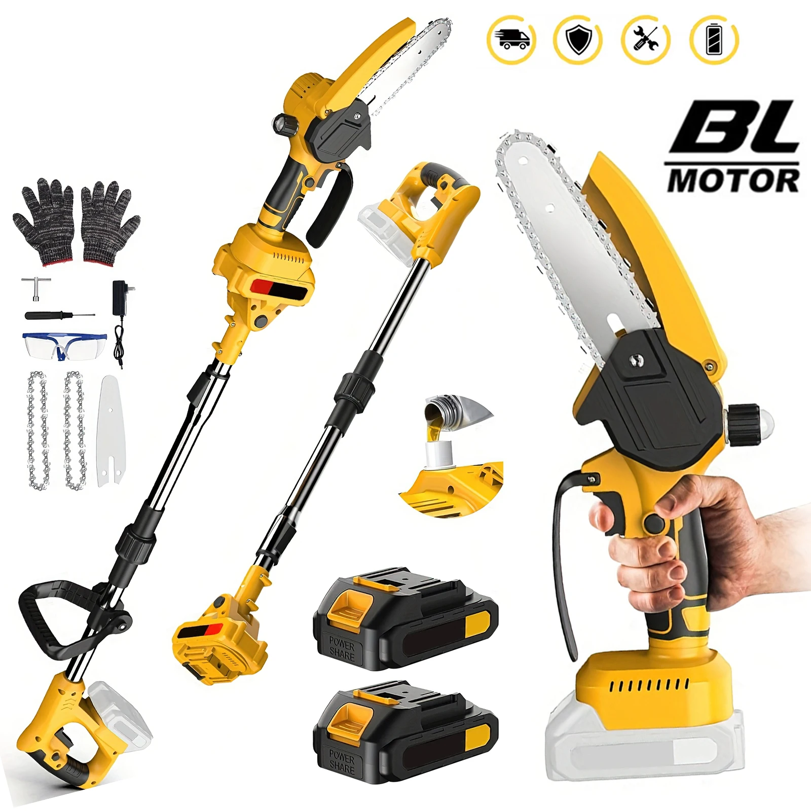 Tronçonneuse électrique sans balais de 6 pouces, pôle télescopique, scie à branches hautes, outil électrique d'élagage de jardin pour batterie 21V