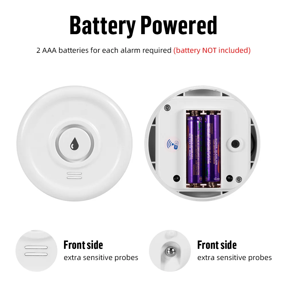 Paquete de 5 detectores de fugas de agua WIFI, dispositivos inteligentes de fugas de inundación Tuya, alarma de goteo para cocina, baño, inodoro, alerta de lavandería