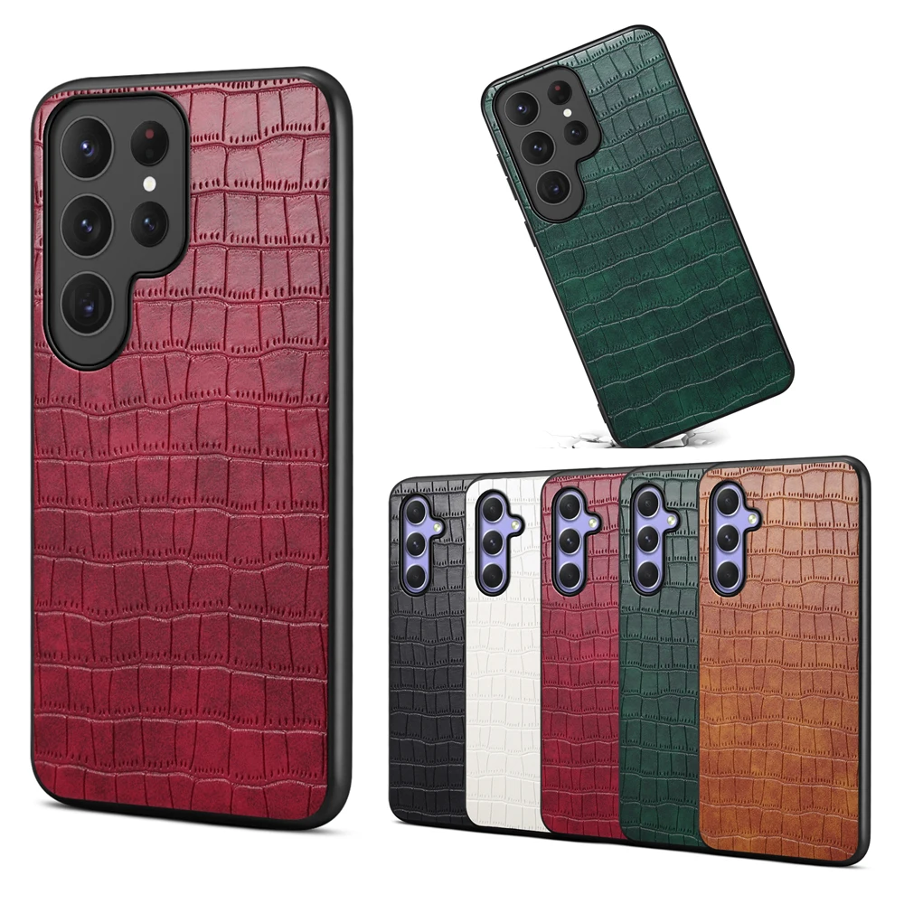 

Luxury Retro Grid Hard Cover Matte Crocodile Pattern Phone Case for Samsung Galaxy S25 Ultra S25 Plus S24 Ultra S23 Ultra S24 FE