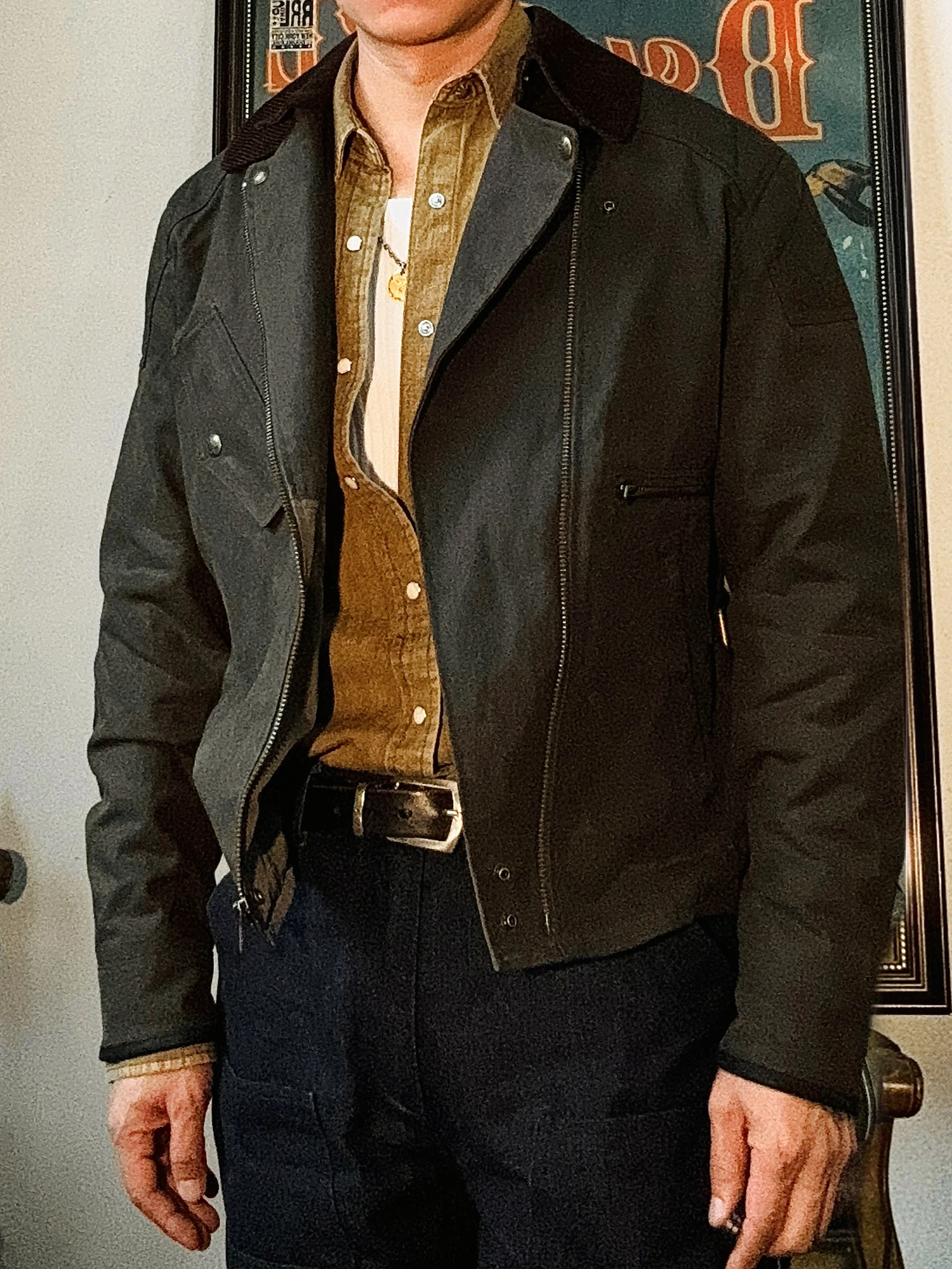 

Tailor Brando American Vintage 100% Cotton Waterproof Waxed Canvas Lapel Short-Pull Classic Motorcycle Jacket