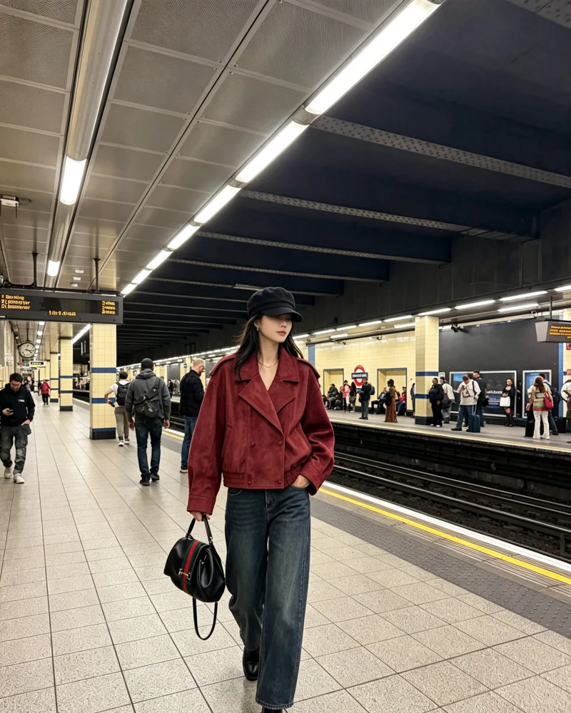 Women's jacket 2026 new European and American style fashion collared long sleeve solid colour faux leather jacket