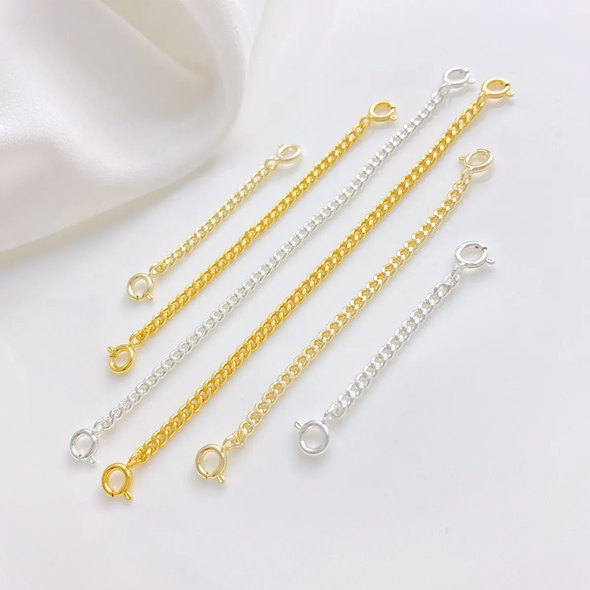 14K Gold Plated Extension Safety Chain With Double Spring Clasp DIY Bracelet Necklace Finishing Jewelry Making Supplies
