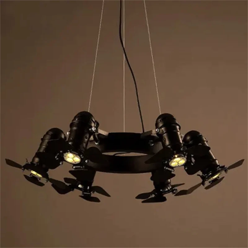 6-Heads Black Industrial Chandelier Vintage Iron Suspension Lighting Fixture Spotlight Lamp for Restaurant Bar Coffee Room Shop