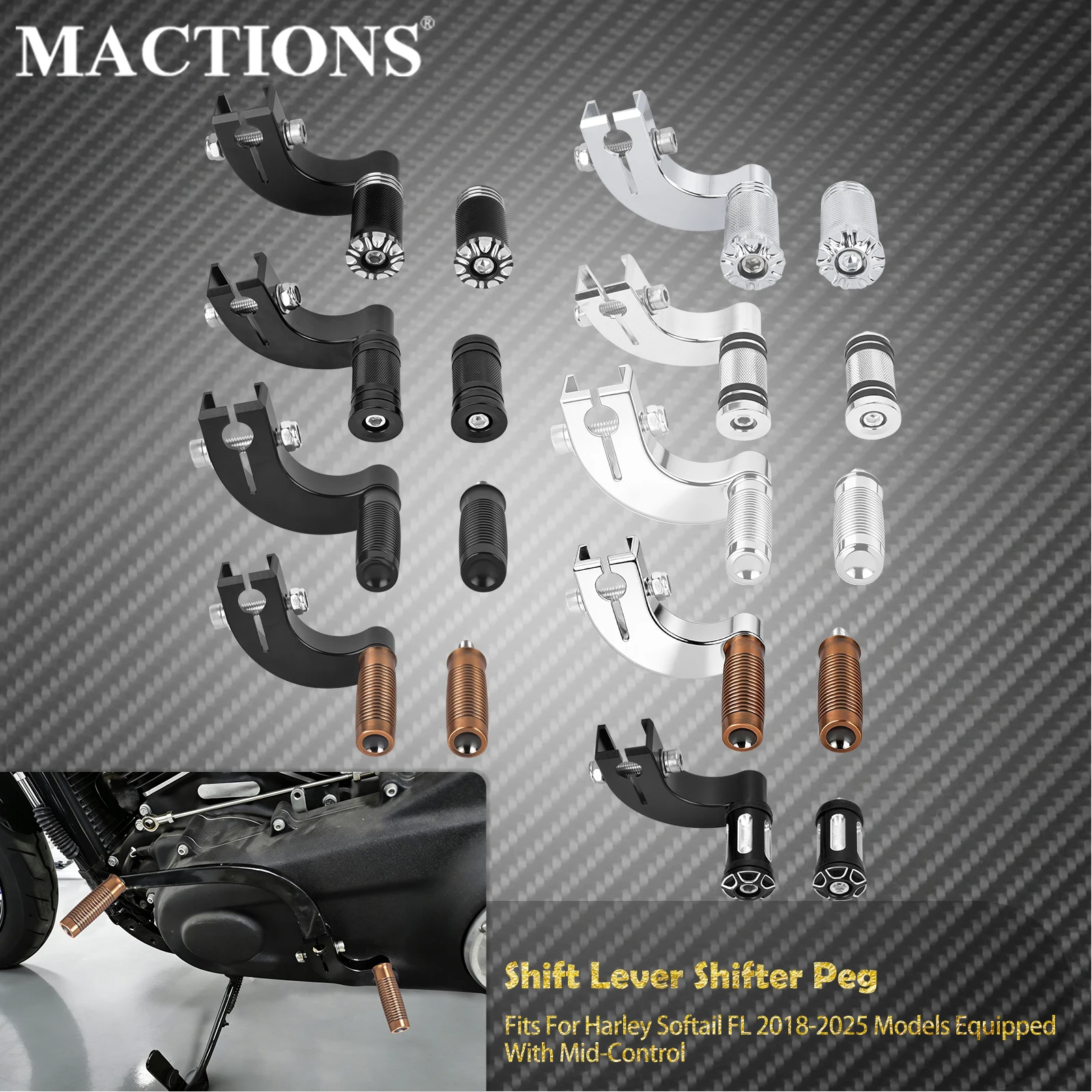 Motorcycle Heel Toe Gear Shift Lever Shifter Pegs Mid Control For Harley Softail FL 18-Up Low Rider FXLRS FXBB Breakout Fat Boy