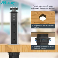Melery Power Strip USB Type-C US Plug Outlet Hidden POP UP Socket Electrical Desktop Counter tops Worktop Kitchen Extention Cord