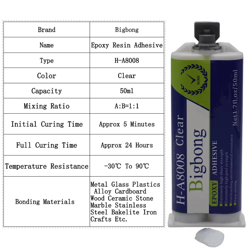 Bigbong Starker Epoxidkleber Klarer Dichtstoff AB-Kleber 50ml 1:1 Flüssiger Klebstoff 5 Minuten Transparentes Epoxidharz 2-Komponenten-Superklebstoff – Detail 1