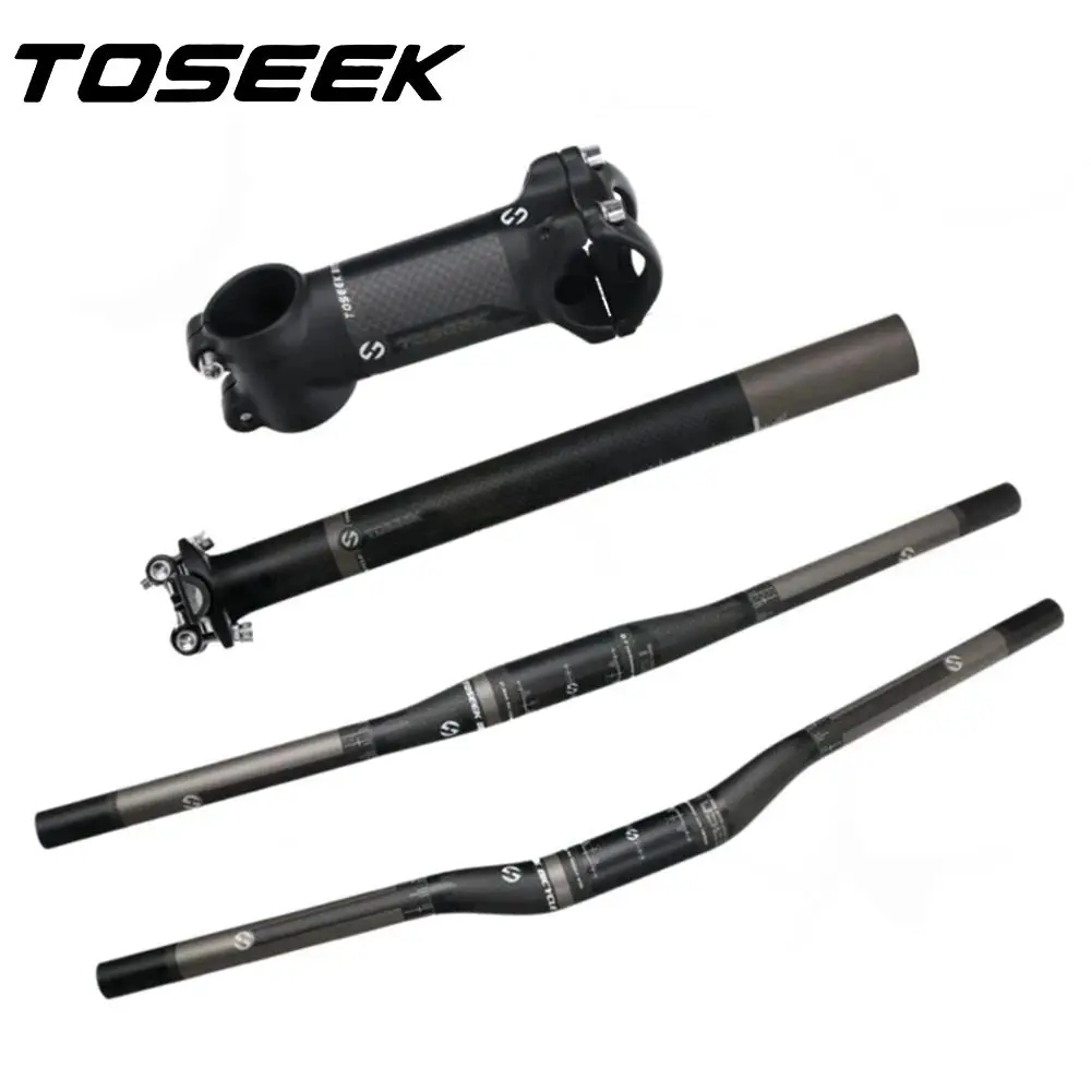 TOSEEK Matte Carbon Fiber Bicycle Mountain Handlebar Sets Handlebar + Stem + SeatPost For MTB Bike Parts