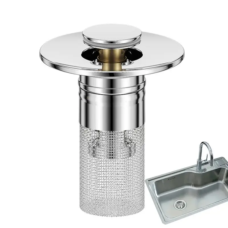 Stainless Steel Drain Strainer 2-in-1 Drain Protectors Sink Drains Filter Hair Catcher Sink Strainer Stopper For Bathroom