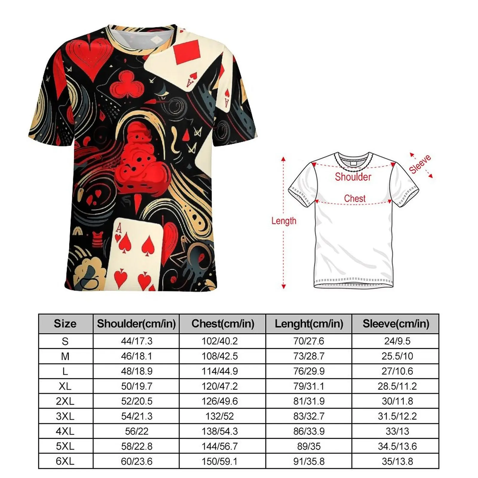 Abstract Playing Cards T Shirt  EMO Casual T Shirts O-Neck Harajuku Tshirt Original Men Printed Tees Plus Size 5XL 6XL