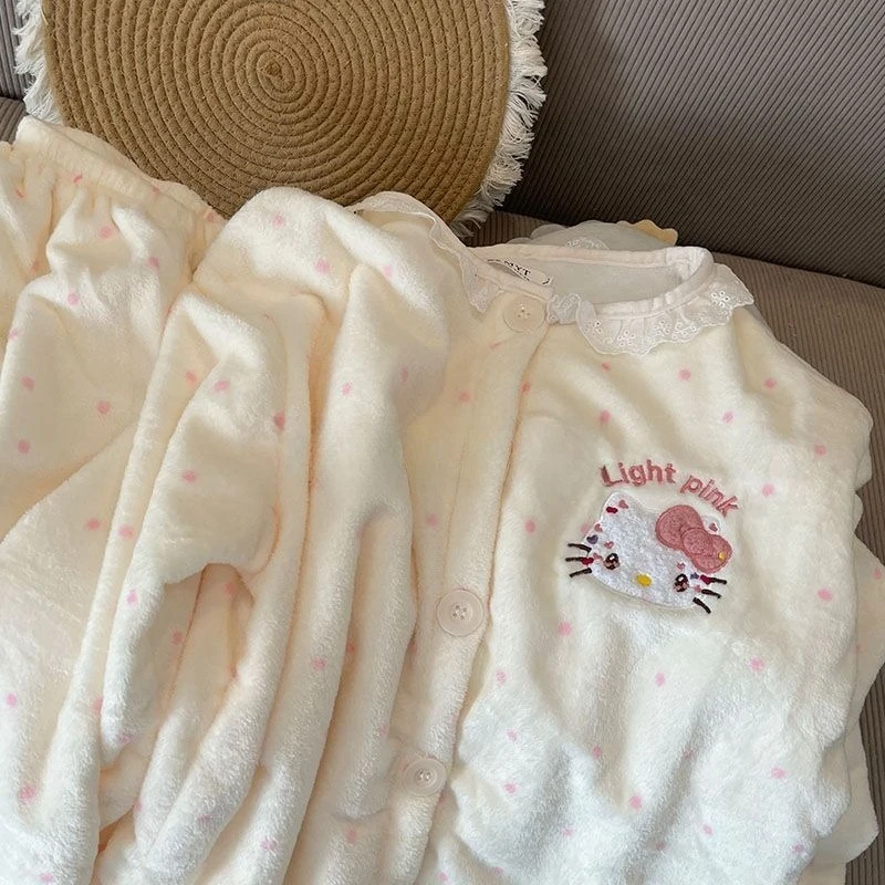 الأصفر مرحبا كيتي منامة للفتيات ربيع الخريف الشتاء سميكة المخملية طويلة الأكمام دعوى لطيف الدافئة لباس خارجي ملابس المنزل