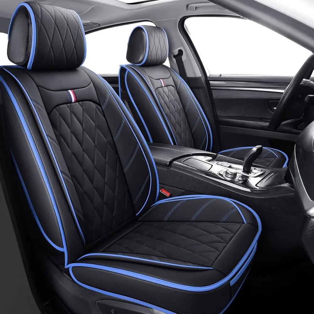 

Car Seat Covers ull Set Waterproo Leather Compatible with Highlr Mdx Cobalt TrailCe Malibu , Black-Blue