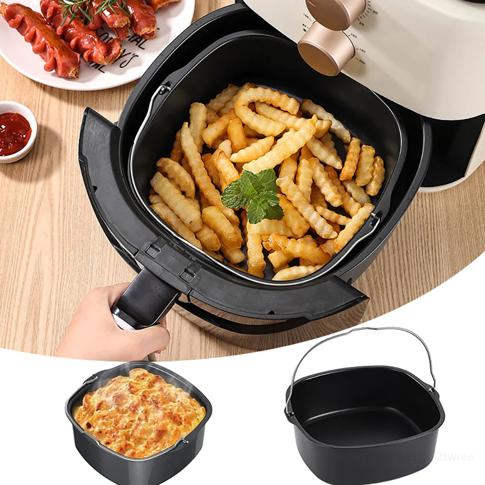 8 Inch Non-Stick Baking Bread Pan Air Fryer Liner Accessories Carbon Steel Bread Toast Box Mold Roasting Pizza Cake Basket